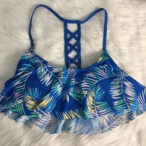 Women’s Swimwear Palm Leaves Blue Top Size S